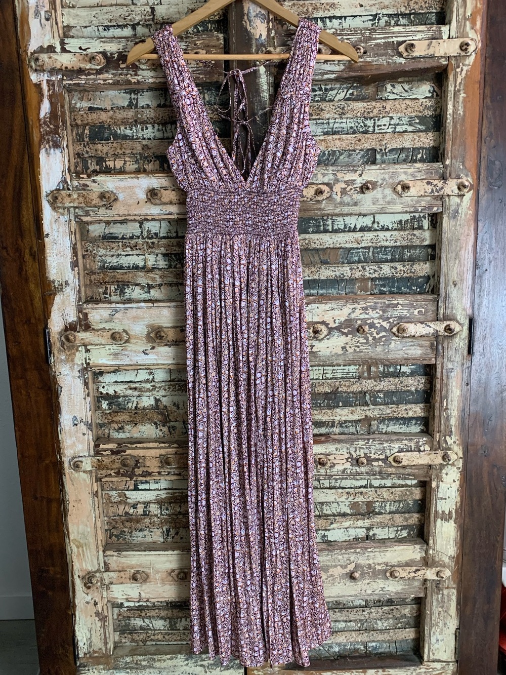 NWT J. Crew Re-Imagined V-Neck Sleeveless Floral Tieback Maxi Dress Wine Pink, 0